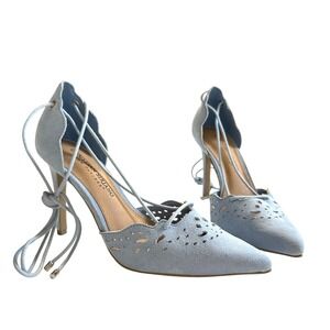 Christian Siriano Lace Up Heels 6 Light Blue Pointed Toe Balletcore Pumps
